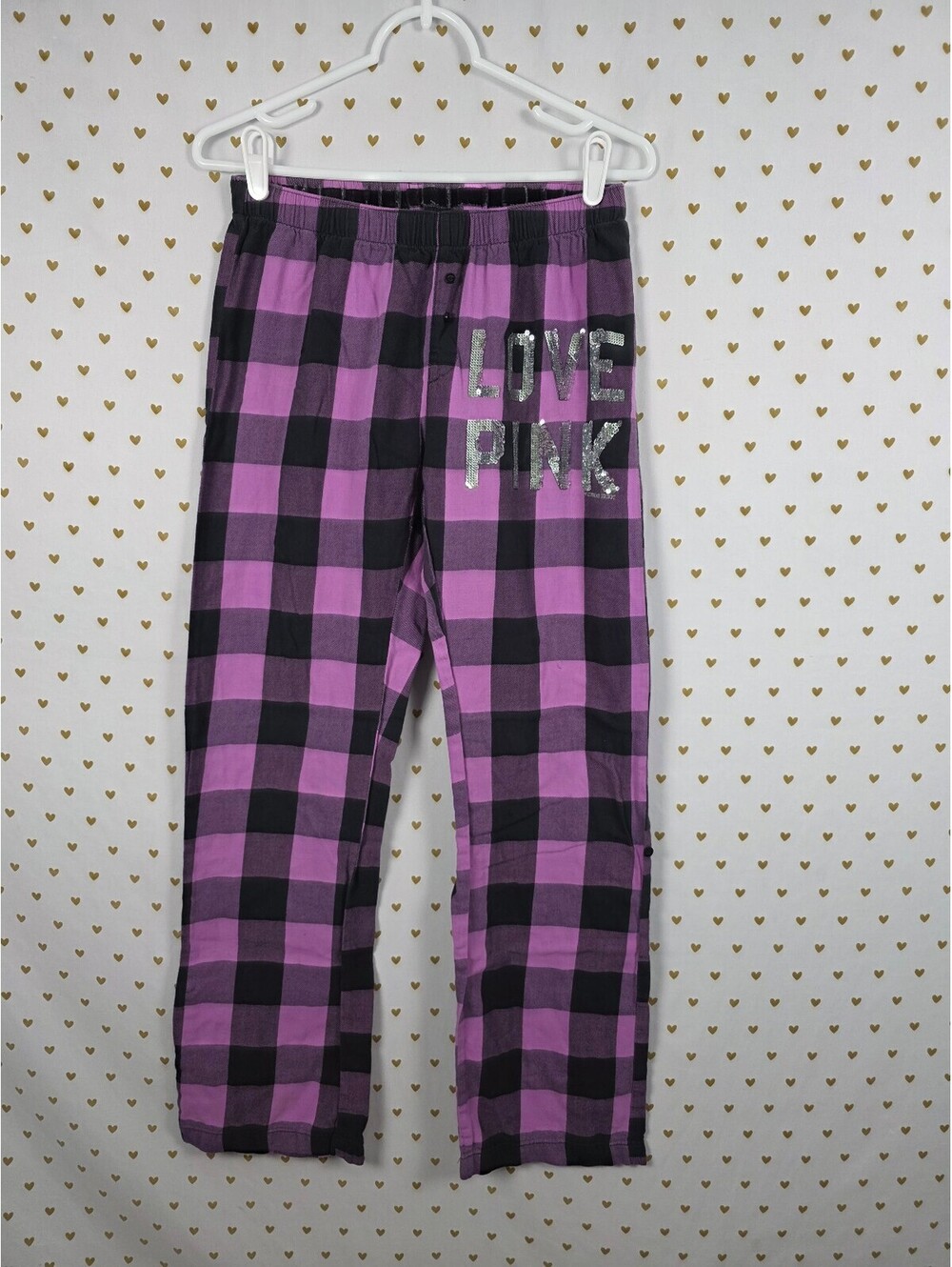 Victorias Secret PINK Plaid BLING Sequined Vintage XS Sleep Pants Pajama PJ